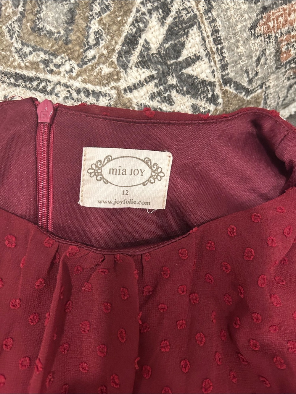 Mia Joy Joyfolie Burgundy Swiss Dot Ruffle Dress Size 12 - Picture 4 of 9